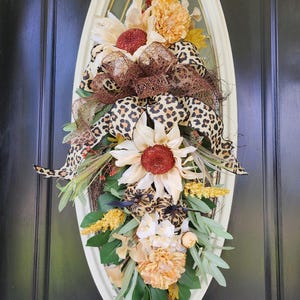 Leopard Fall Wreath for Front Door Fall Swag Teardrop Wreath Cheetah Wreath Leopard Print Door Decor Leopard Fall Swag Sunflower Wreath Gift