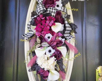 Gothic Halloween Wreath for Front Door Black Wreath Fall Swag Fall Floral Wreath Gothic Door Decor Teardrop Wreath Fall Door Garland Autumn