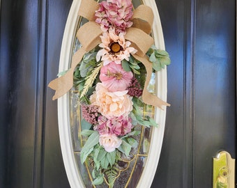 Roze herfstkransen voor voordeur Fall Swag Teardrop-krans buiten pompoenkrans herfstzonnebloemkrans herfstkrans herfstdeur decor cadeau