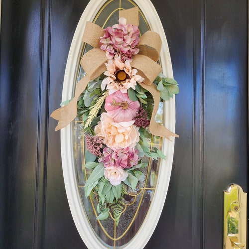 Couronnes roses d'automne pour la porte d'entrée Couronne d'automne en forme de larme Couronne de citrouille en plein air Couronne de tournesol automne Couronne d'automne porte automne cadeau déco