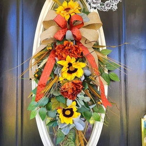 Fall Swag for Front Door Swag Sunflower Wreaths Autumn Wreath Sunflower Decor Fall Wreaths Fall Teardrop Wreath Handmade Wreaths Fall Etsy