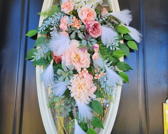 Couronnes de printemps pour porte d'entrée Couronne de larmes Couronne d'été Couronne de pivoines de butin printanier Couronnes roses Couronnes printanières de succulentes Cadeau de fête des mères