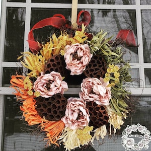 Corona de otoño para la puerta principal De peonía Coronas flawer Coronas, Corona de otoño Verano Corona de verano Corona de primavera Corona elegante Corona de otoño Botín de otoño