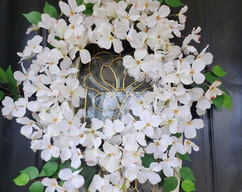 Spring Wreaths for Front Door Dogwood Wreath Farmhouse Wreath White Wreath Summer Wreaths Etsy Outdoor Wreath Elegant Wreath Home Decor Gift