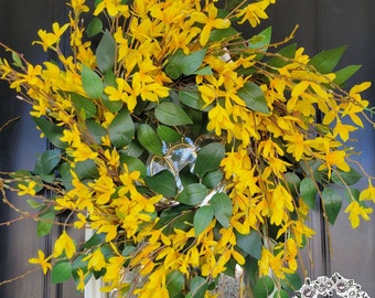 Yellow Forsythia Wreath Spring Wreaths for Front Door Wreaths Easter Wreath Summer Wreaths Yellow Wreath Easter Door Wreath  Gift for Mom