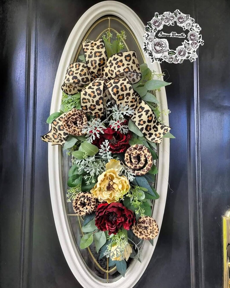 Leopard Print Swag for Front Door Teardrop Wreath Cheetah Etsy