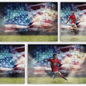 Soccer, Football Backdrop, Sport Background, Digital backdrop, American Flag, Foggy, Light Rays, Add Your Own Player