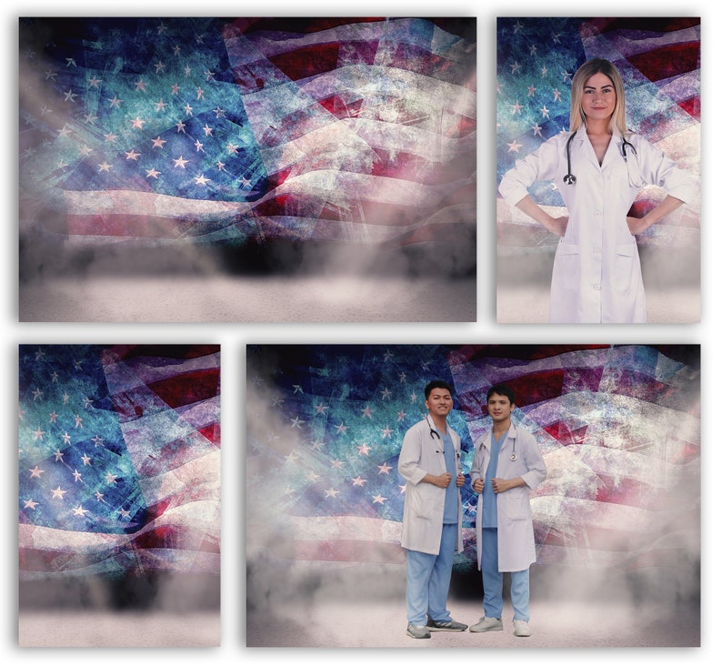 Nurses Doctors Stylized American Flag Healthcare Providers Digital Background