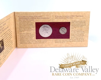 1993 United States Mint: The Thomas Jefferson Coinage & Currency Set in Original Packaging w/ COA | Silver Bullion | Paper Currency