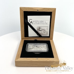 Cook Islands Mint 2oz .999 Fine Silver Liberty Bar Collection: Proof Mount Rushmore 10 Dollar Silver Bar w/ Decorative Display Box and COA