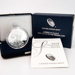 2019-W Proof American Silver Eagle w/ Original Box & COA | Silver Coin | Collectible Coin | Proof Silver Coin | Velvet Box | Silver Bullion