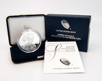 2019-W Proof American Silver Eagle w/ Original Box & COA | Silver Coin | Collectible Coin | Proof Silver Coin | Velvet Box | Silver Bullion