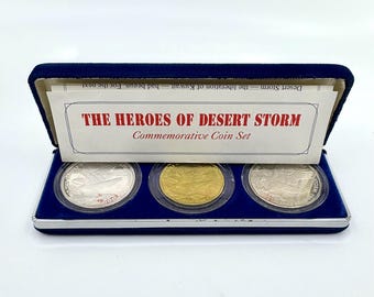 1991 Marshall Islands Heroes of Desert Storm 3 Piece Coin Set w/ Box and COA | US Military | Veterans | Collectible Coins | Coin Set | V8