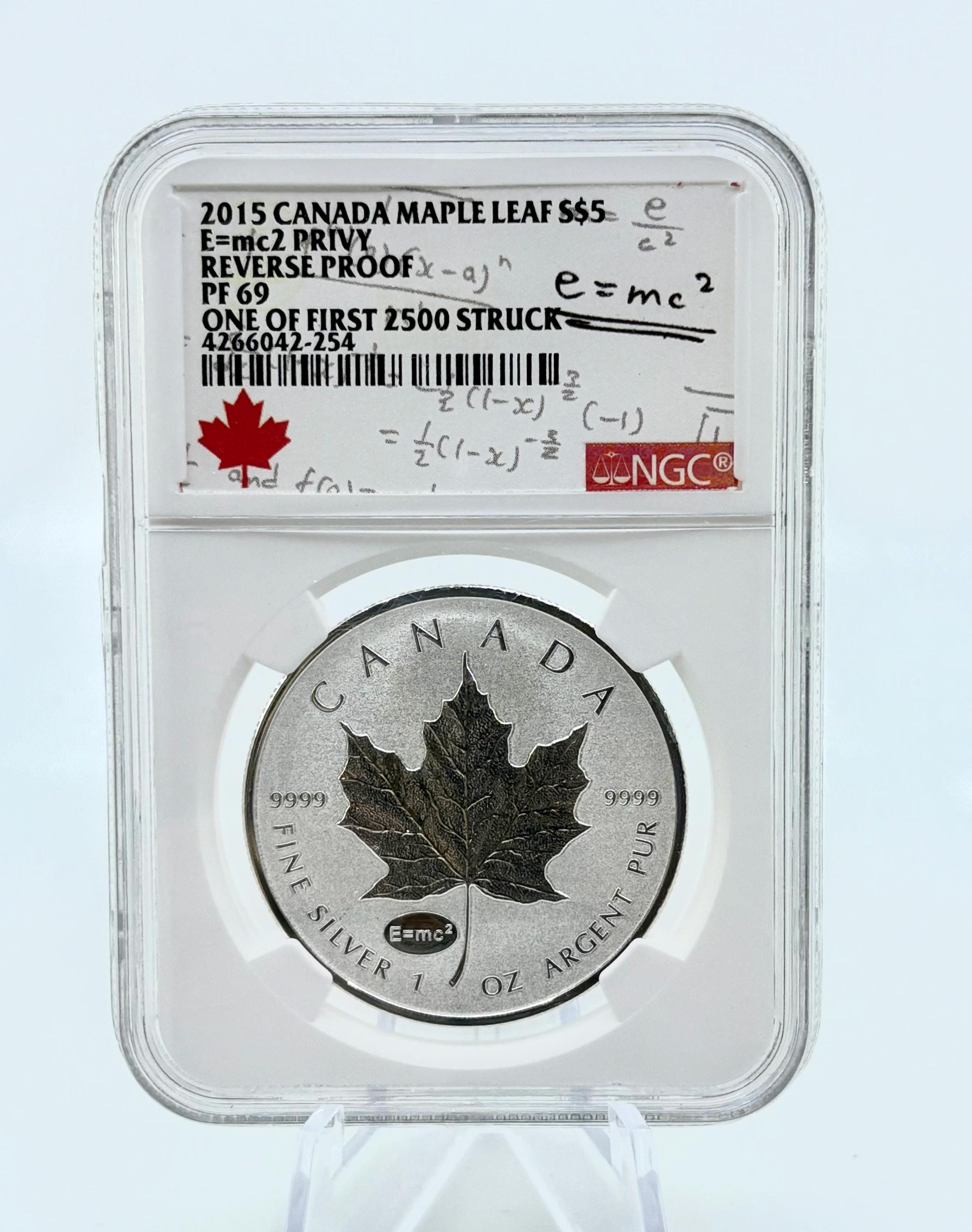 2015 Reverse Proof Canadian Maple Leaf 1oz Silver Coin W/ E
