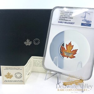 NGC PF70 Ultra Cameo Early Releases 2016 20 Dollar Colorized Canada Maple Leaf 1.013 oz .9999 Fine Silver Coin w/ Original Box | Bullion