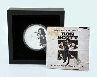 2024 Bon Scott 1oz .9999 Fine Silver Colorized Proof Coin in Box w/ COA | Bon Scott Memorabilia | AC/DC | Rock Music | Silver Bullion | X6
