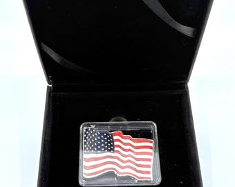 2023 Waving American Flag Cameroon 2000 Franc 1oz .999 Fine Silver Colorized Coin in Box | Colorized Silver | Bullion | American Flag | X9