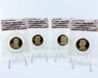 2013-S ANACS PR70 DCAM Four Coin Presidential Dollar Proof Set | First Day of Issue Set | Coin Set | Collectible Coins | Certified Coins