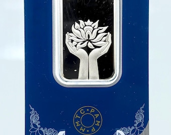 PAMP Lotus .999 Fine Silver50g Bar in Mint Packaging | Lotus Flower | Silver Bar | Silver Bullion | Collectible Silver