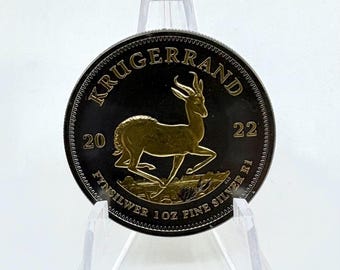 2022 South Africa Krugerrand 1oz .999 Fine Silver Coin w/ Ruthenium and Gold Plating | Silver Bullion | Bullion Coin | African Coin | H20