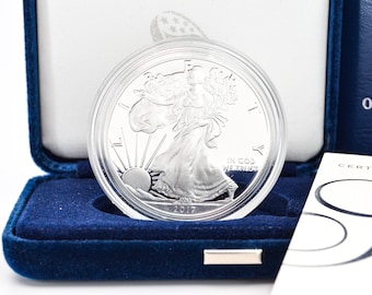 2017-W Proof American Silver Eagle w/ Original Box & COA | Silver Coin | Collectible Coin | Proof Silver Coin | Velvet Box | Silver Bullion