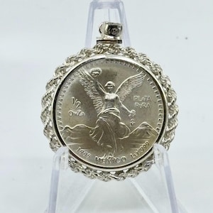 1995 Mexican 1/2 Ounce .999 Fine Silver Libertad in Sterling Silver Bezel | Mexican Silver | Silver Coin | Silver Jewelry | Bullion | (J1)