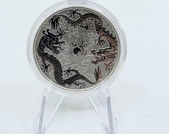 2019 Australia Double Dragon 1oz .999 Fine Silver 1 Dollar Coin | Chinese Dragon | Silver Bullion | Collectible Silver | Silver Coin | (1K)