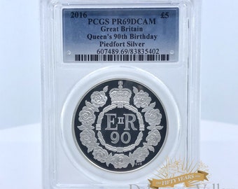 PCGS PR69 DCAM 2016 Piedfort Silver Queen's 90th Birthday Commemorative 5 British Pounds Proof .925 Sterling Silver Coin | Silver Bullion