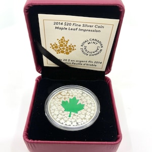 Colorized Canadian Maple Leaf 20 Dollar 1oz Fine Silver Proof Coin in Box w/ COA | 2013\2014 | Collectible Coins | Colorized Proof Coins