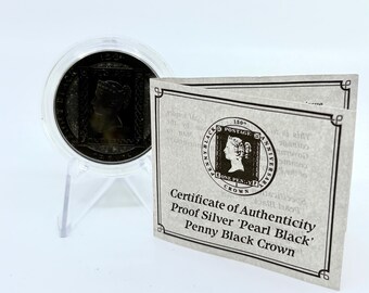 1990 Isle of Man "Pearl Black" Penny Black Stamp 28.28 Grams .925 Sterling Silver Coin w/ COA | 150th Anniversary | Collectible Silver