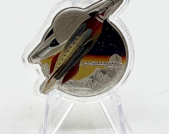 2021 Solomon Islands Rocket-Shaped 1oz .999 Fine Silver 2 Dollar Colorized Coin in Box | Novelty Coins | Collectible Silver | Bullion