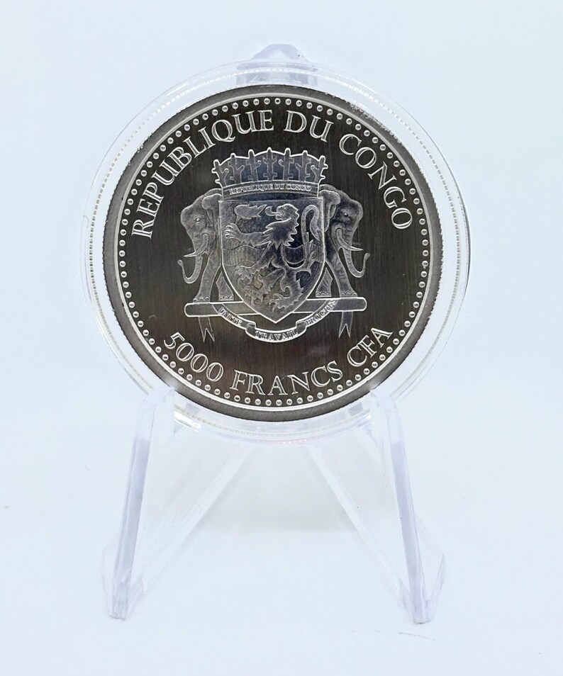 Moneda de plata gorila de espalda plateada del Congo de 2015, 1 oz, 0.999, lingote de plata, moneda de plata, moneda coleccionable, plata coleccionable imagen 2
