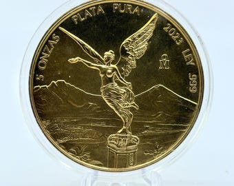 2023 Mexican 5oz Gold Plated .999 Fine Silver Libertad | Mexican Libertad | Silver Libertad | Gold Plated | Collectible Bullion | Bullion
