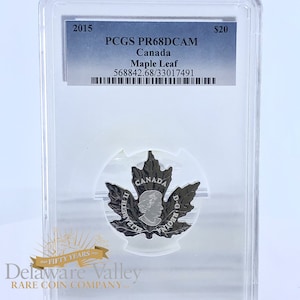 PCGS PR68 DCAM 2015 Royal Canadian Mint - Maple Leaf 31.5g .9999 Fine Silver Proof 20 Dollar Coin w/ Certificate of Authenticity | Bullion