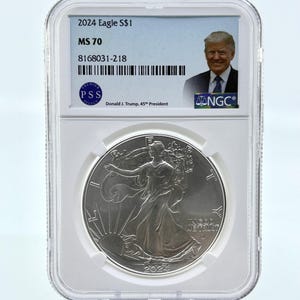 2024 Silver Eagle with Trump Label | NGC Certified MS70 Premier Select Series | 1oz .999 Fine Silver | American Silver Eagle Coin