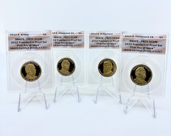 2012-S ANACS PR70 DCAM Four Coin Presidential Dollar Proof Set | First Day of Issue Set | Coin Set | Collectible Coins | Certified Coins