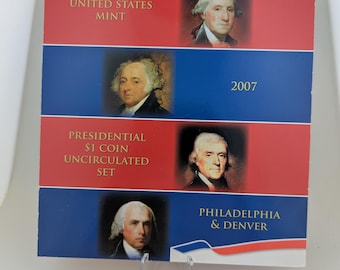 Unsealed 2007 United States Mint Presidential 1 Dollar Coin Uncirculated Set in Original Packaging with Certificate of Authenticity