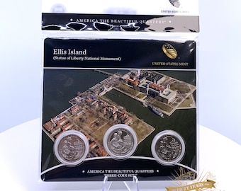 United States Mint - America the Beautiful: National Park Quarters - 2017 Ellis Island - 3 Coin Set in Original Packaging w/ COA | Coins