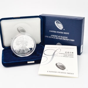 2018-W Proof American Silver Eagle w/ Original Box & COA | Silver Coin | Collectible Coin | Proof Silver Coin | Velvet Box | Silver Bullion