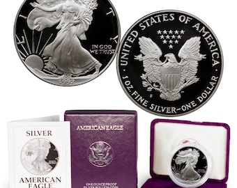 1992-S Proof American Silver Eagle w/ Original Box & COA | Silver Coin | Collectible Coin | Proof Silver Coin | Velvet Box | Silver Bullion