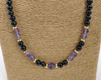 14k Gold Shungite and Birthstone Necklace, Bohemian Jewelry, EMF Protection