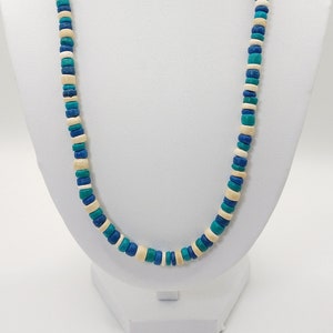 16-24&quot; Cream Turquoise, and Blue Coconut Necklace,  Hawaiian Jewelry, Surfer Necklace, Beach Jewelry, 4-5mm