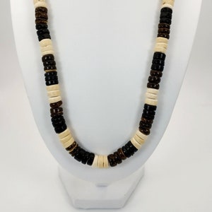 18&quot; Black, Brown & Cream Coconut Necklace, Hawaiian Jewelry, Surfer Necklace, Beach Jewelry, 10mm