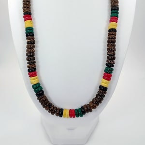 18&quot; Rasta Brown Coconut Bohemian Necklace, Surfer Necklace,  Gift for Him, Hawaiian Jewelry, Beach Jewelry, 10mm