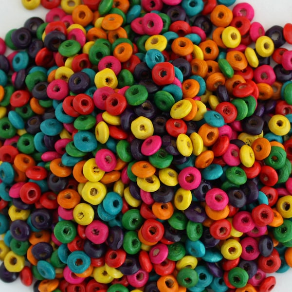 Colorful Wood Saucer Beads, 6x3mm, 200 pcs