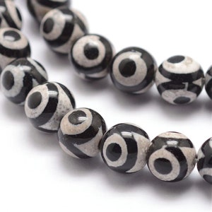 3-Eye Dzi Round Agate, 11.5 Inch Bead Strands, 6mm, Jewelry Making