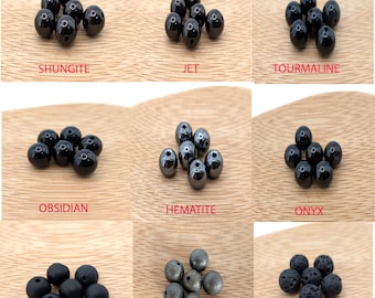 Assorted Black Gemstone Beads, 8mm, pkg of six, for DIY Bracelets, Necklaces