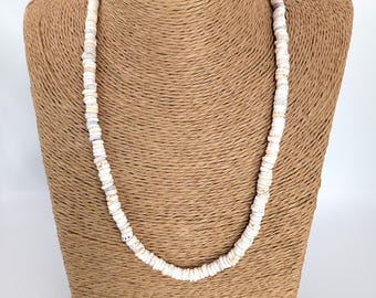 5 mm White Puka Shell Surfer Necklace: Tropical Beach Jewelry, Friendship Gift, Gift for her