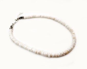 5mm White Puka Shell Anklet: Sterling Silver Beach Jewelry
