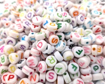 Alphabet Letter Beads, Mixed Colors, 7 x 3 mm, 100-800 pcs